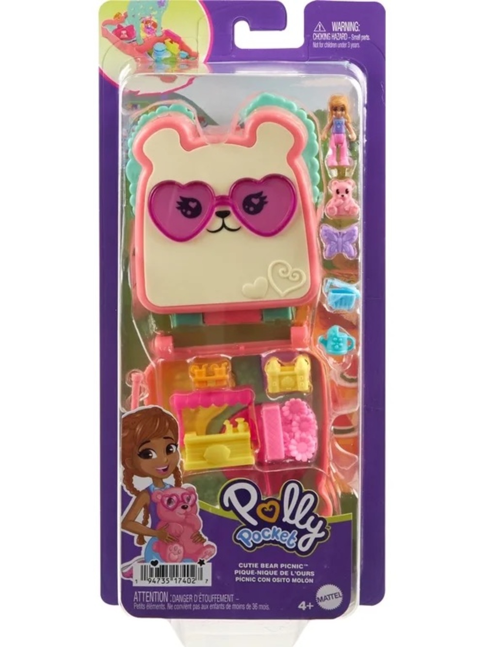 🆕 Polly Pocket Cutie Bear Picnic Mini Playset with 1 Micro Doll & 8 Accessories